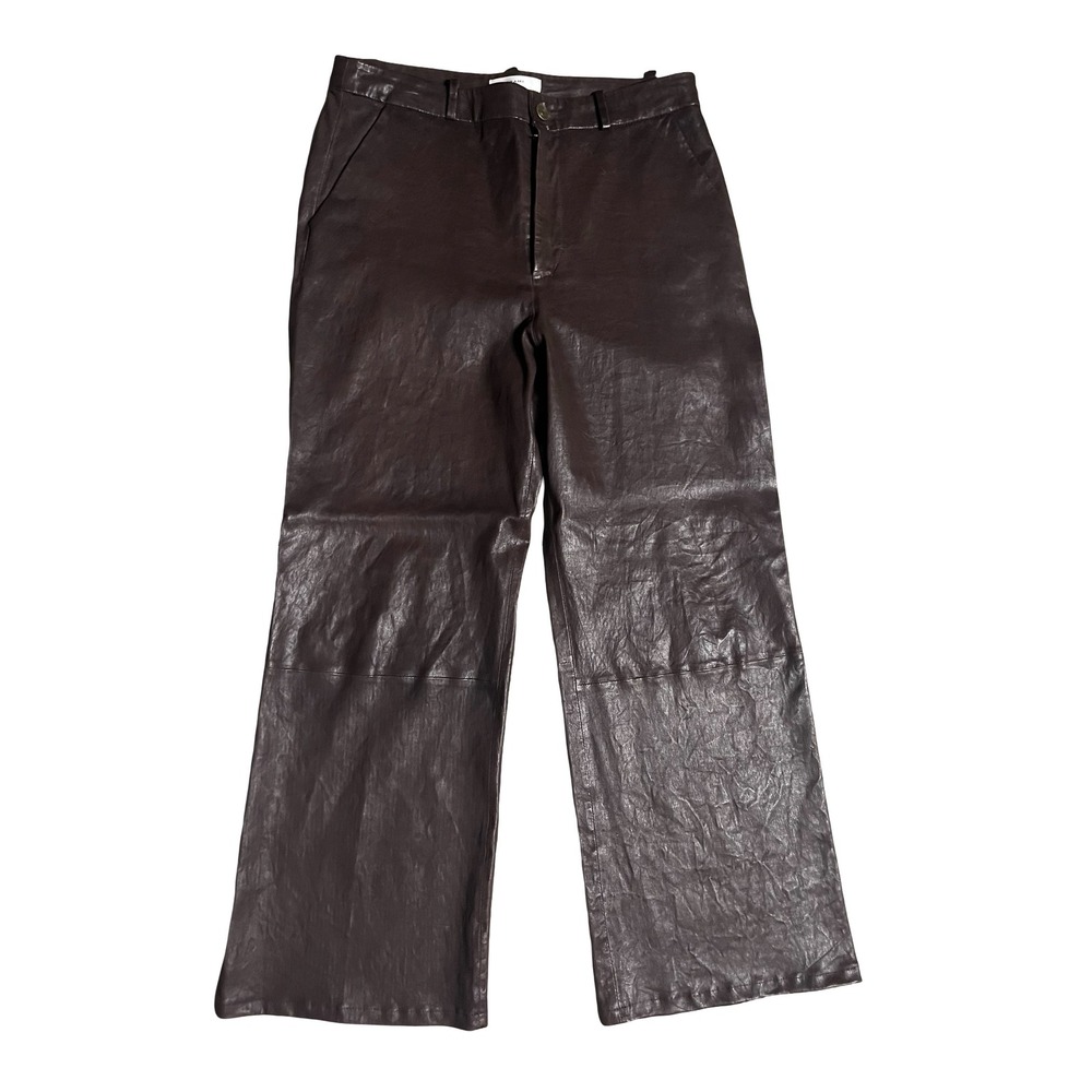 FRAME Women Chocolate Brown 100% Lamb Leather Wide Leg Pants Size 10 WF24LPA003